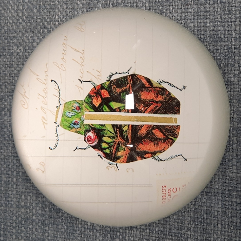 Glass Paperweight Ladybug Round Writing Desk Accessory Writer Teacher Office